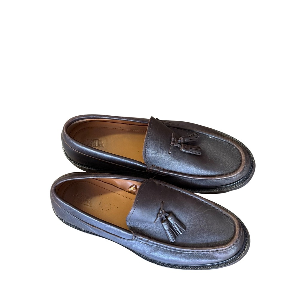 Zara Man Dark Brown Leather Tassel Loafers Lug Sole Mens 45 2609/320/700